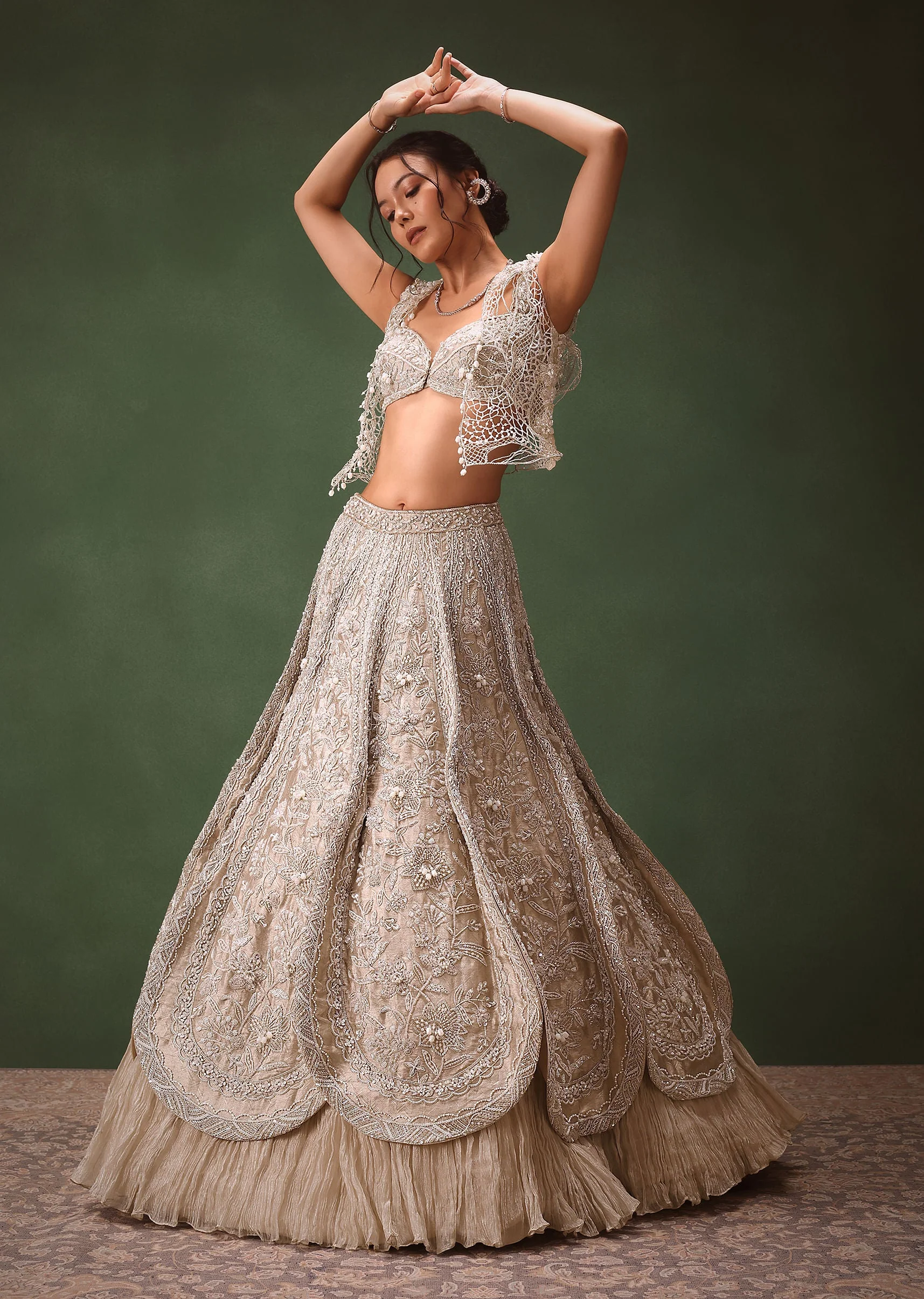 Silver Embroidered Lehenga With Blouse And Jacket