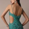 Green Blue Ombre Zardosi Fishcut Draped Gown