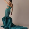 Green Blue Ombre Zardosi Fishcut Draped Gown