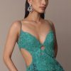 Green Blue Ombre Zardosi Fishcut Draped Gown
