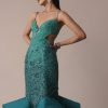 Green Blue Ombre Zardosi Fishcut Draped Gown