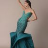 Green Blue Ombre Zardosi Fishcut Draped Gown