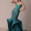Green Blue Ombre Zardosi Fishcut Draped Gown