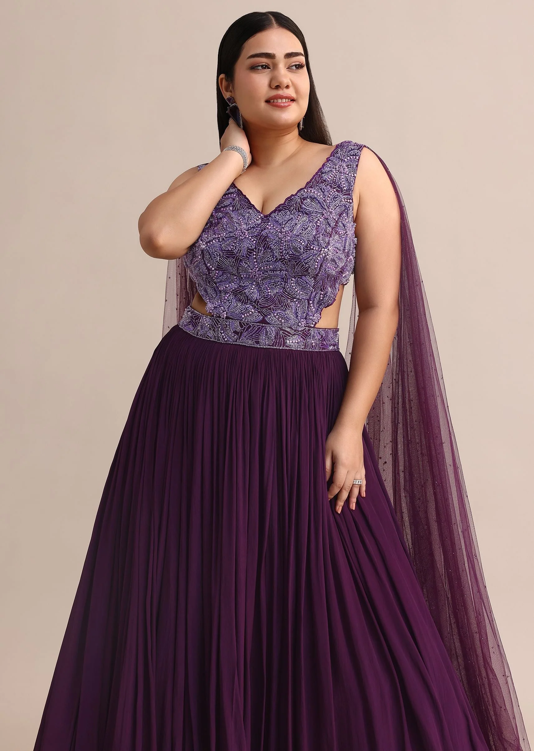 16347-purple-embroidered-v-neck-gown-with-side-cut-1.webp Purple Embroidered V Neck Gown With Side Cut