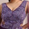 Purple Embroidered V Neck Gown With Side Cut