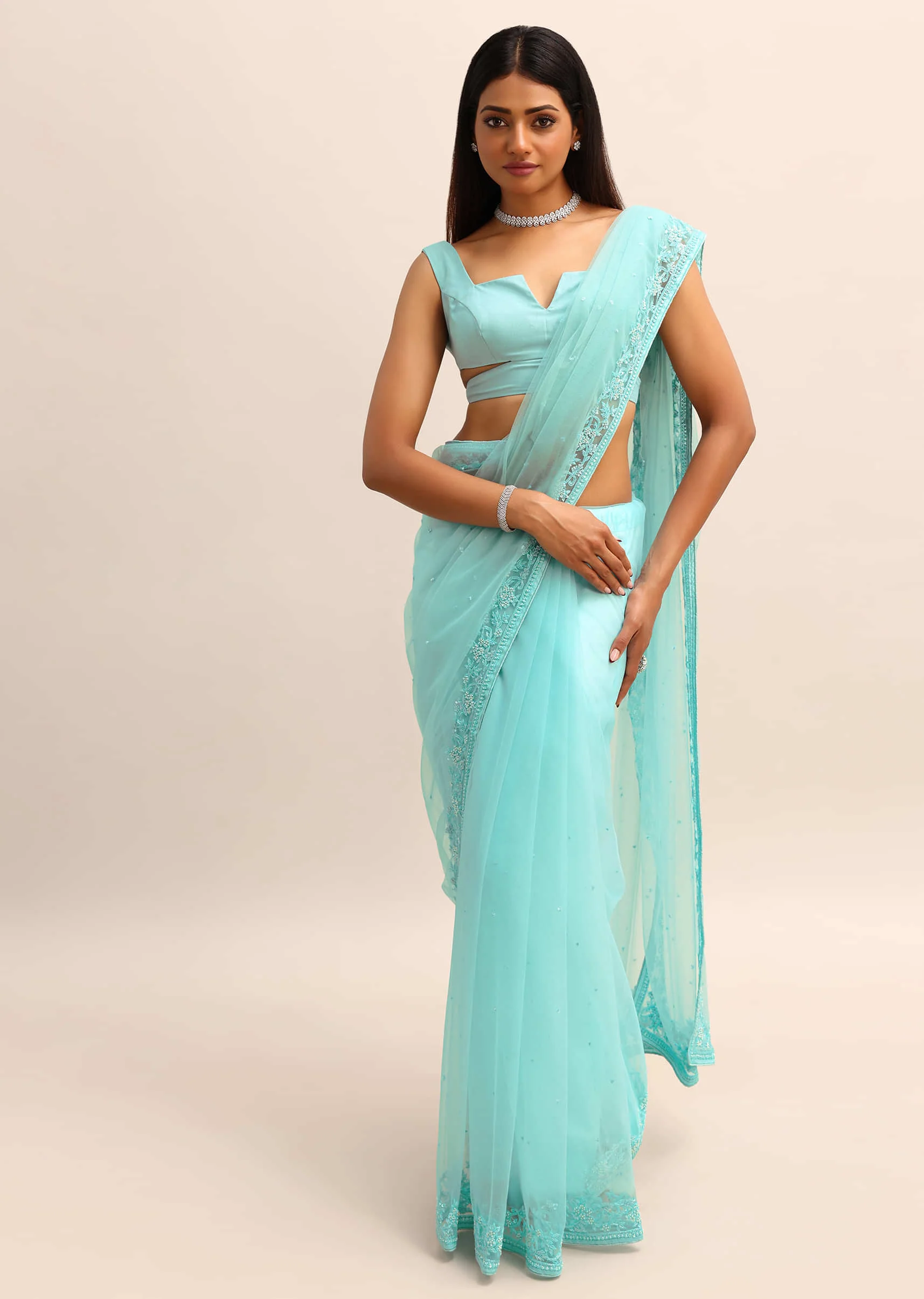 16362-blue-net-cutdana-saree-with-beads-embroidered-border-and-unstitched-blouse-1.webp Blue Net Cutdana Saree With Beads Embroidered Border And Unstitched Blouse