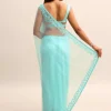 Blue Net Cutdana Saree With Beads Embroidered Border And Unstitched Blouse
