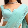 Blue Net Cutdana Saree With Beads Embroidered Border And Unstitched Blouse