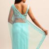 Blue Net Cutdana Saree With Beads Embroidered Border And Unstitched Blouse