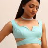Blue Net Cutdana Saree With Beads Embroidered Border And Unstitched Blouse