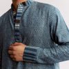 Blue Linen Kurta Set With Ajrakh Print