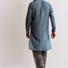 Blue Linen Kurta Set With Ajrakh Print
