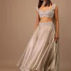 Oyster Organza Layered Skirt With Sleeveless Hand Embroidered Crop Top