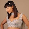 Oyster Organza Layered Skirt With Sleeveless Hand Embroidered Crop Top