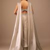 Oyster Organza Layered Skirt With Sleeveless Hand Embroidered Crop Top