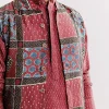 Red Linen Kurta Jacket Set With Ajrakh Print