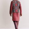 Red Linen Kurta Jacket Set With Ajrakh Print