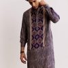 Silk Ajrakh Printed Kurta Set In Purple