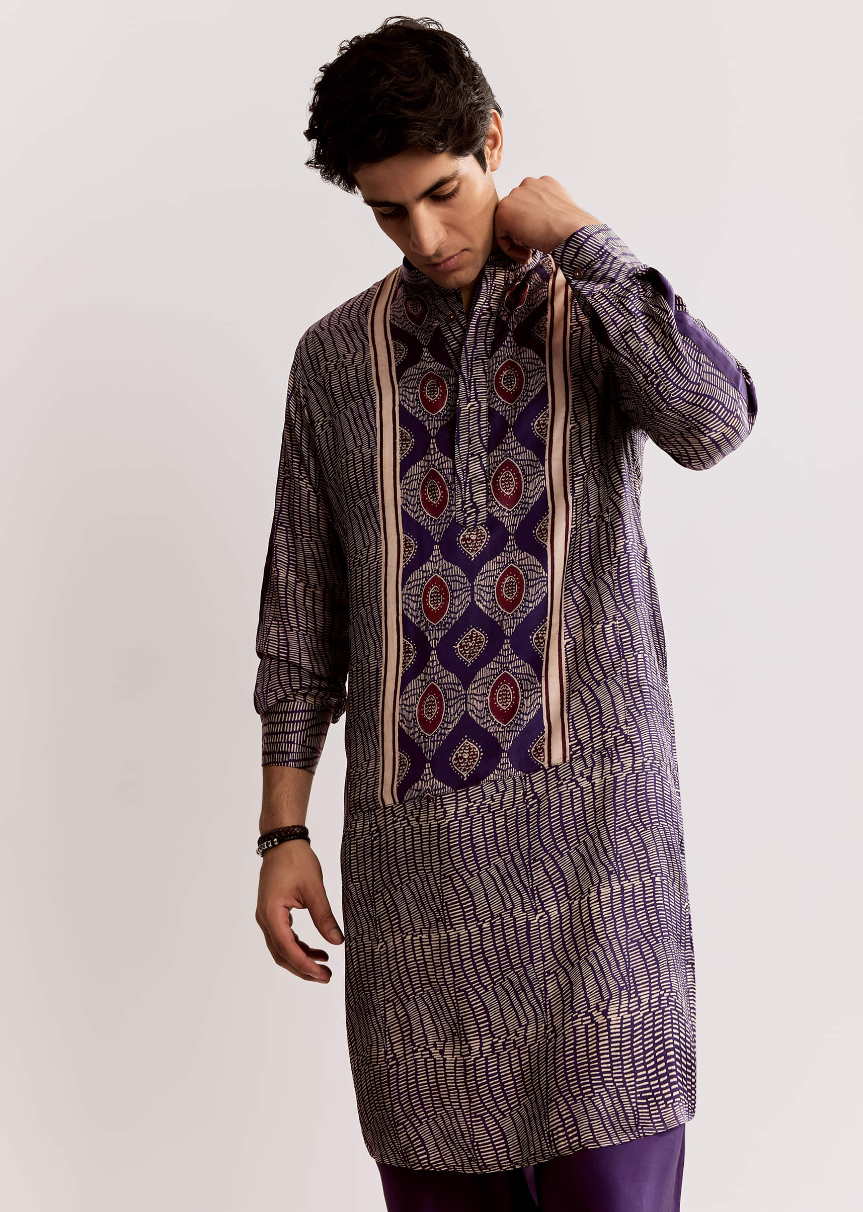 16396-silk-ajrakh-printed-kurta-set-in-purple-1.jpg Silk Ajrakh Printed Kurta Set In Purple