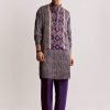 Silk Ajrakh Printed Kurta Set In Purple