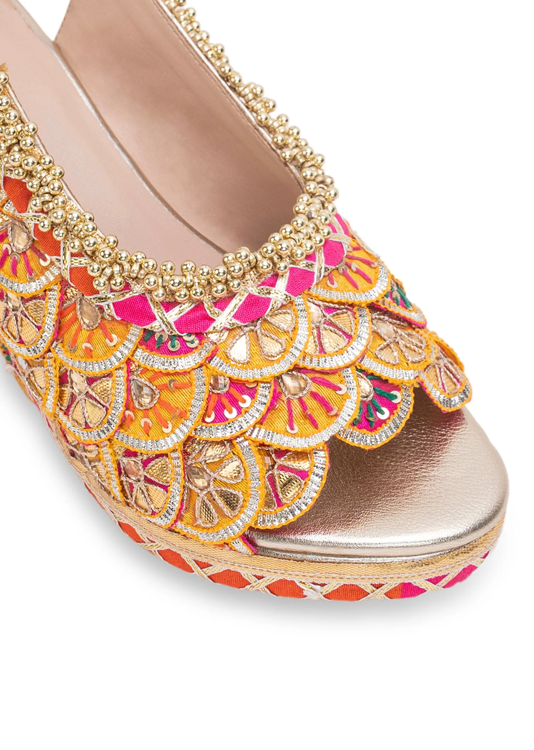 Multicolour Scalloped Embroidered Wedges