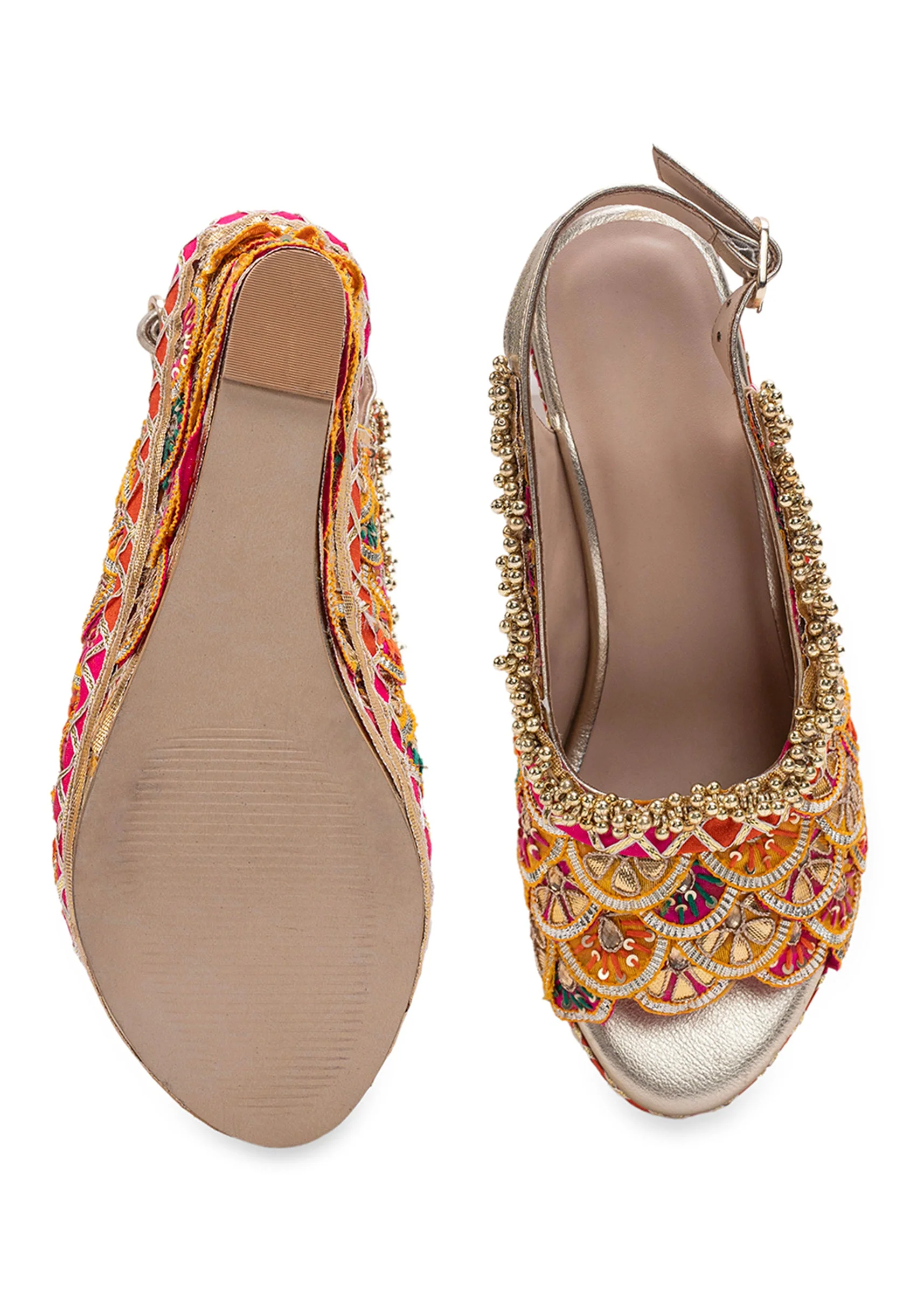 Multicolour Scalloped Embroidered Wedges
