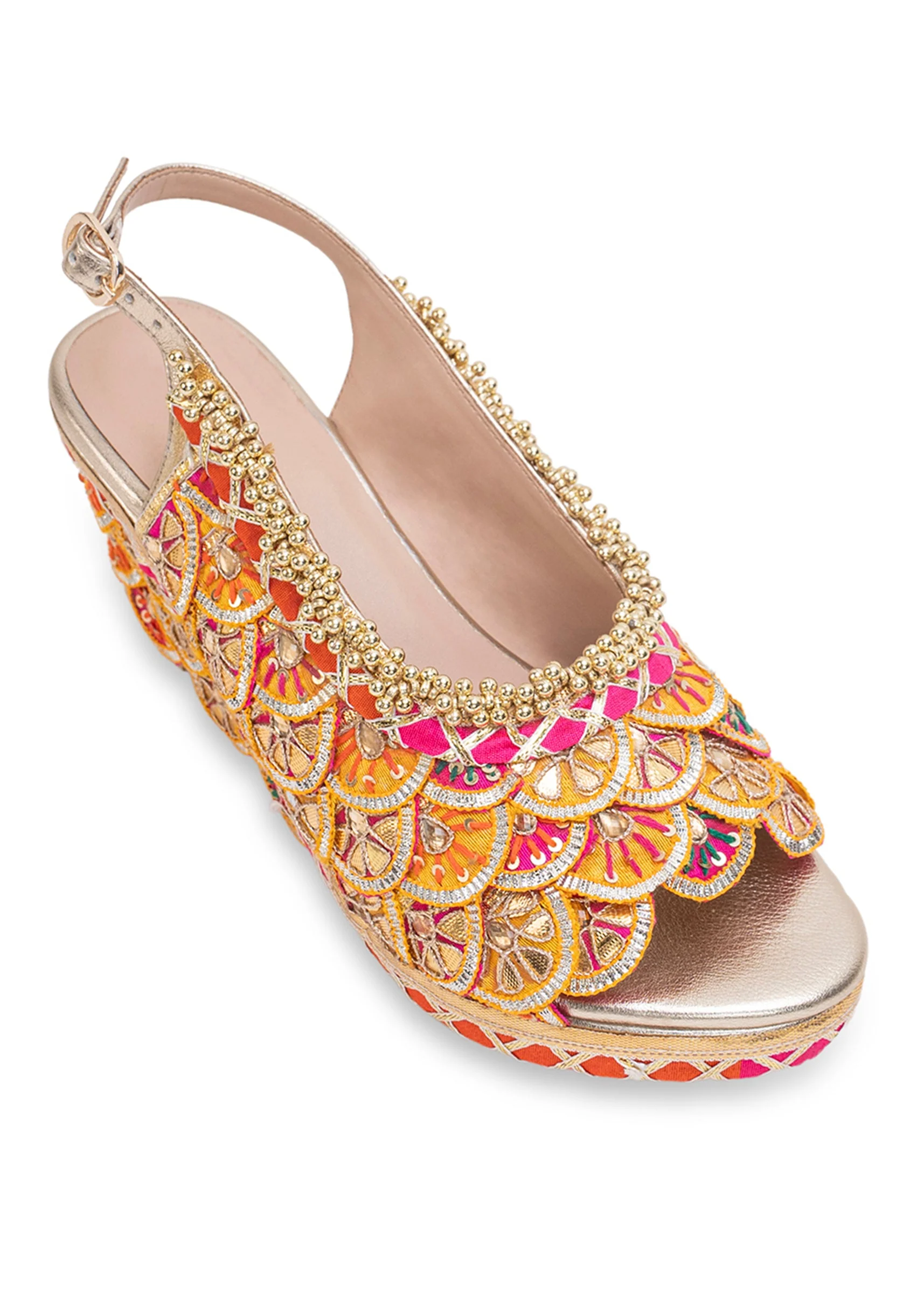 Multicolour Scalloped Embroidered Wedges