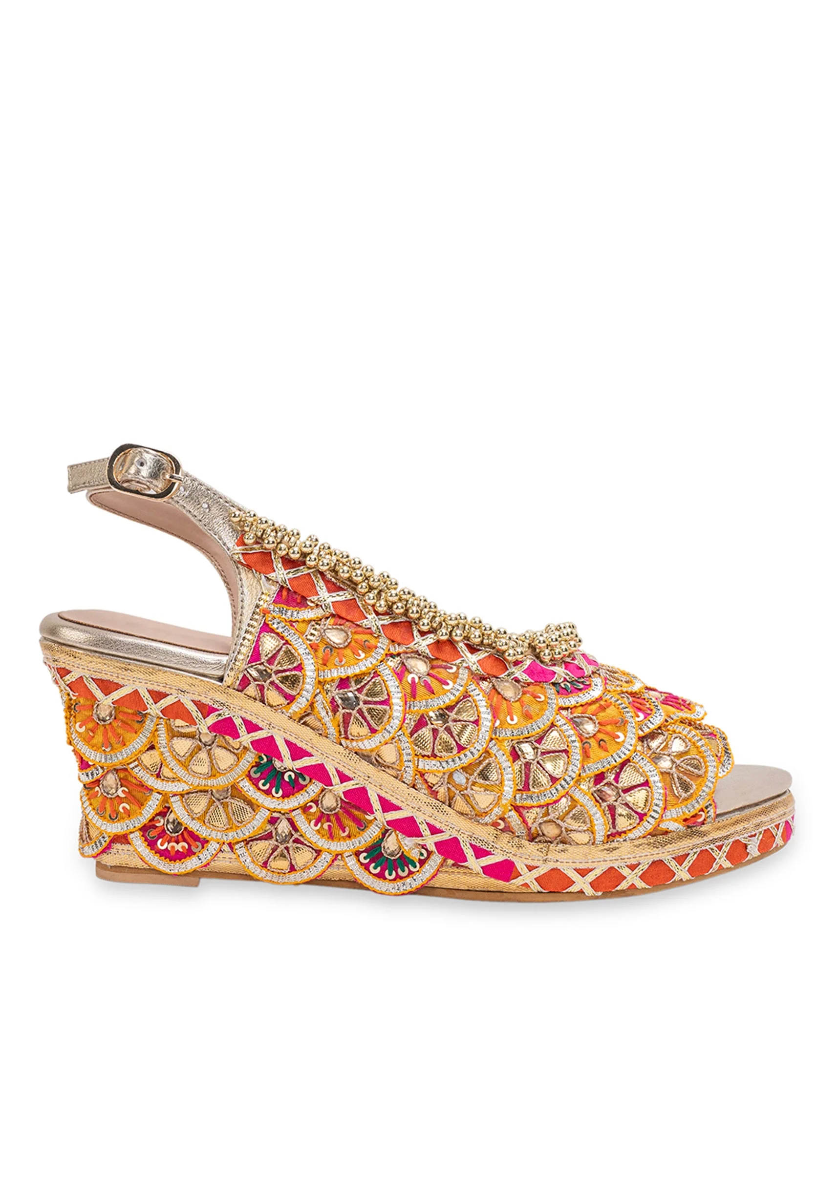 Multicolour Scalloped Embroidered Wedges