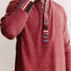 Red Linen Kurta Set With Ajrakh Print