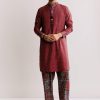 Red Linen Kurta Set With Ajrakh Print