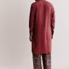 Red Linen Kurta Set With Ajrakh Print