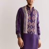 Purple Silk Kurta Set With Ajrakh Print