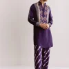 Purple Silk Kurta Set With Ajrakh Print