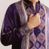 Purple Silk Kurta Set With Ajrakh Print