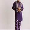 Purple Silk Kurta Set With Ajrakh Print