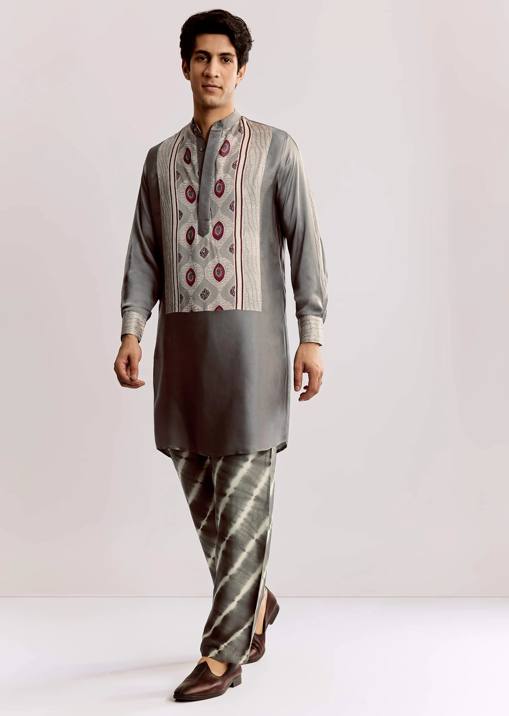 Ajrakh Printed Silk Kurta Set In Silk