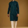 Blue Silk Kurta Set For Men With Heavy Hand Embroidery