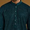 Blue Silk Kurta Set For Men With Heavy Hand Embroidery
