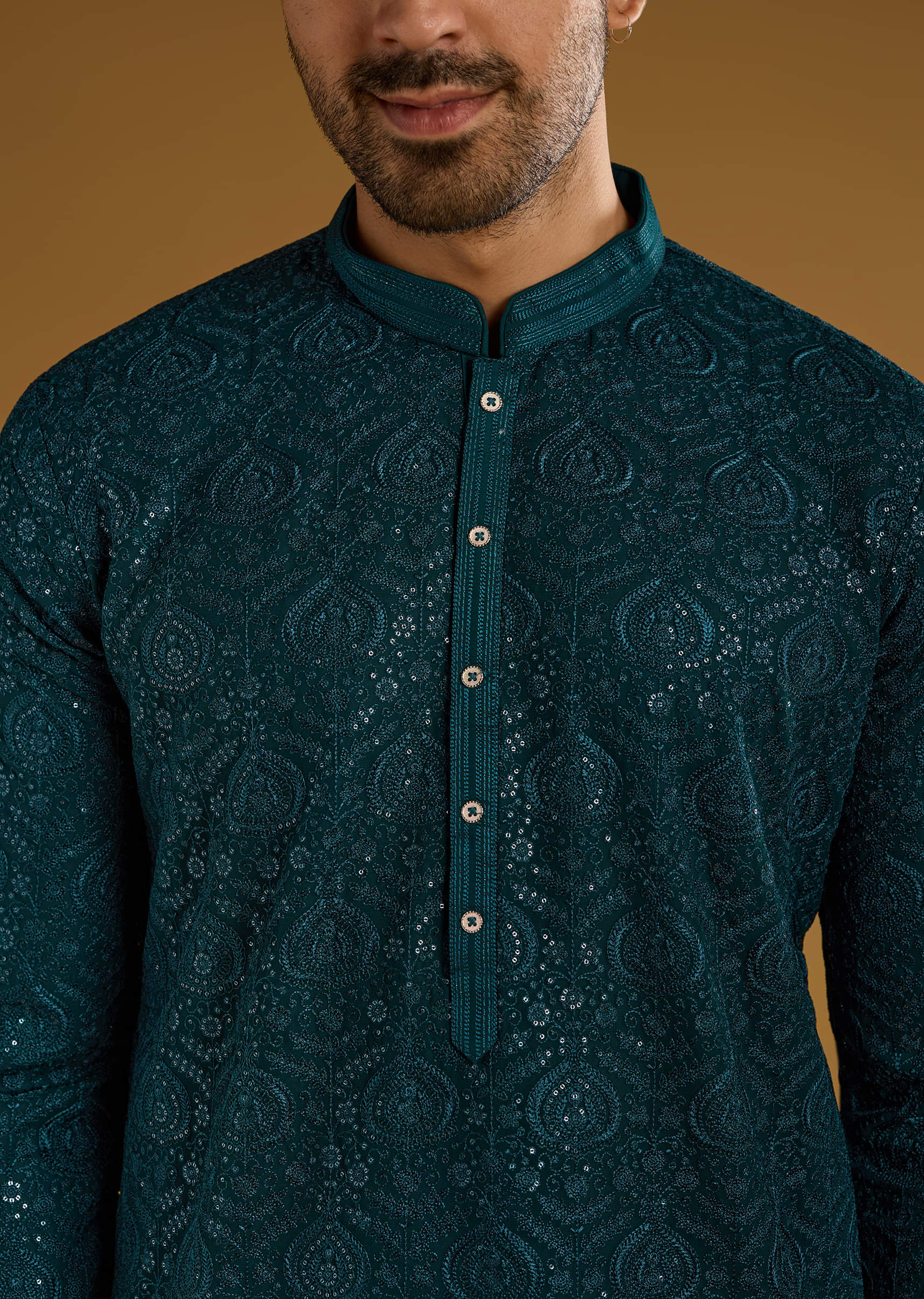 Blue Silk Kurta Set For Men With Heavy Hand Embroidery