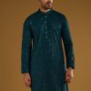 Blue Silk Kurta Set For Men With Heavy Hand Embroidery