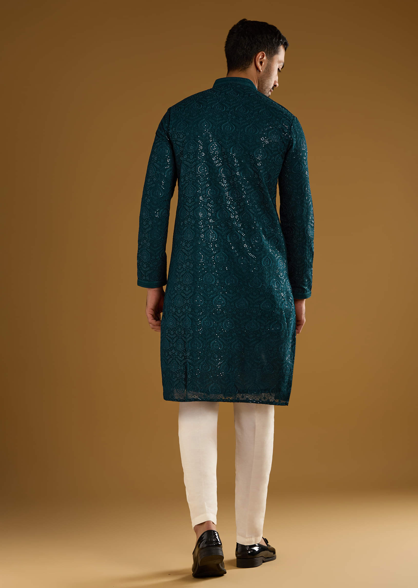 Blue Silk Kurta Set For Men With Heavy Hand Embroidery