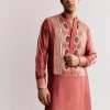 Rust Silk Kurta Set With Handcrafted Ajrakh Print