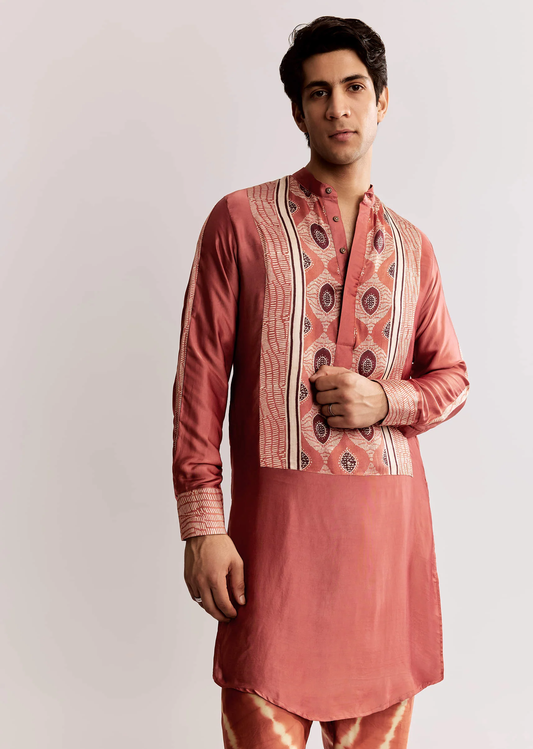 16450-rust-silk-kurta-set-with-handcrafted-ajrakh-print-1.webp Rust Silk Kurta Set With Handcrafted Ajrakh Print