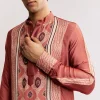 Rust Silk Kurta Set With Handcrafted Ajrakh Print