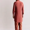 Rust Silk Kurta Set With Handcrafted Ajrakh Print