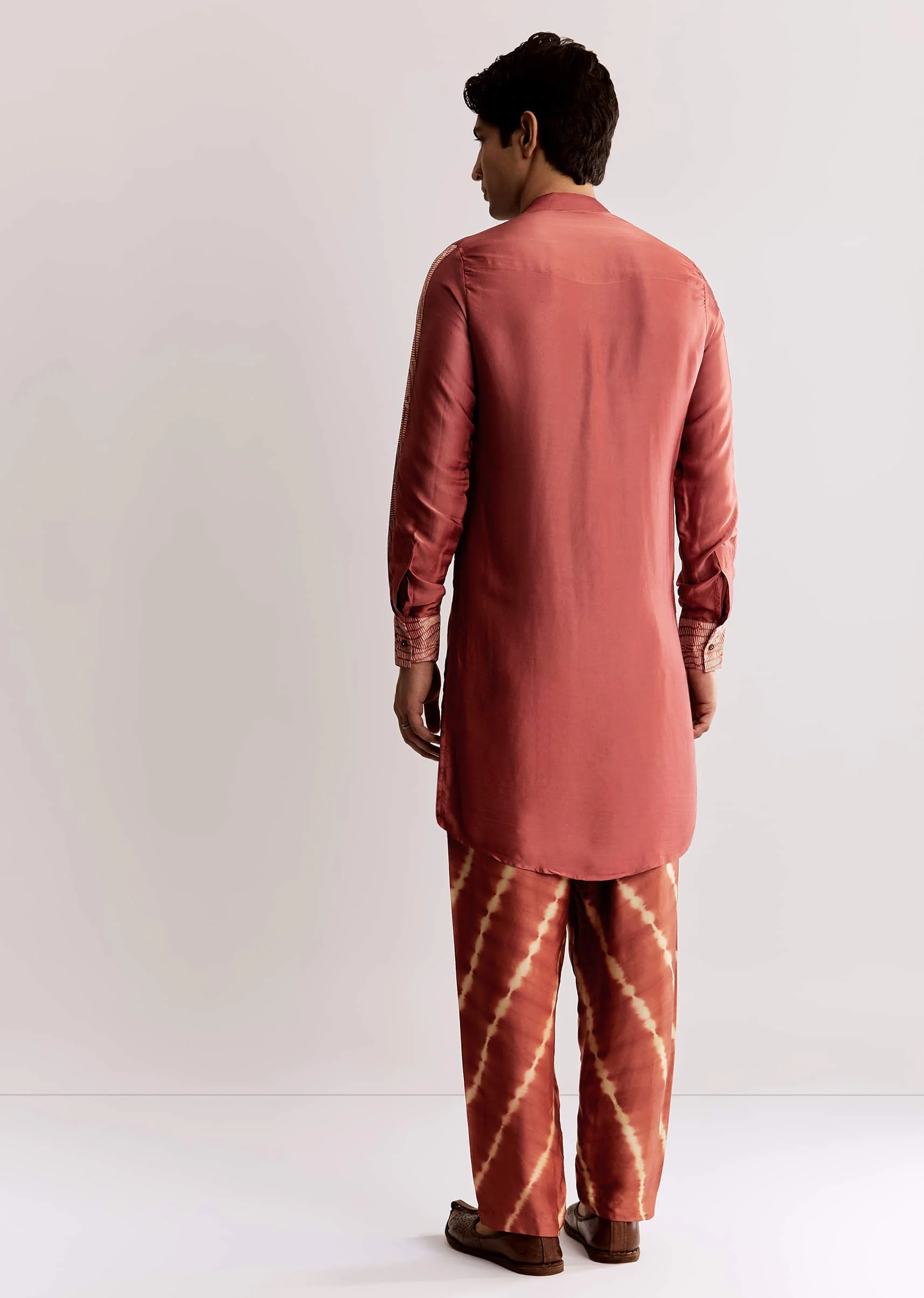 Rust Silk Kurta Set With Handcrafted Ajrakh Print