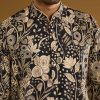 Black Silk Kurta Set For Men With Mirror Work