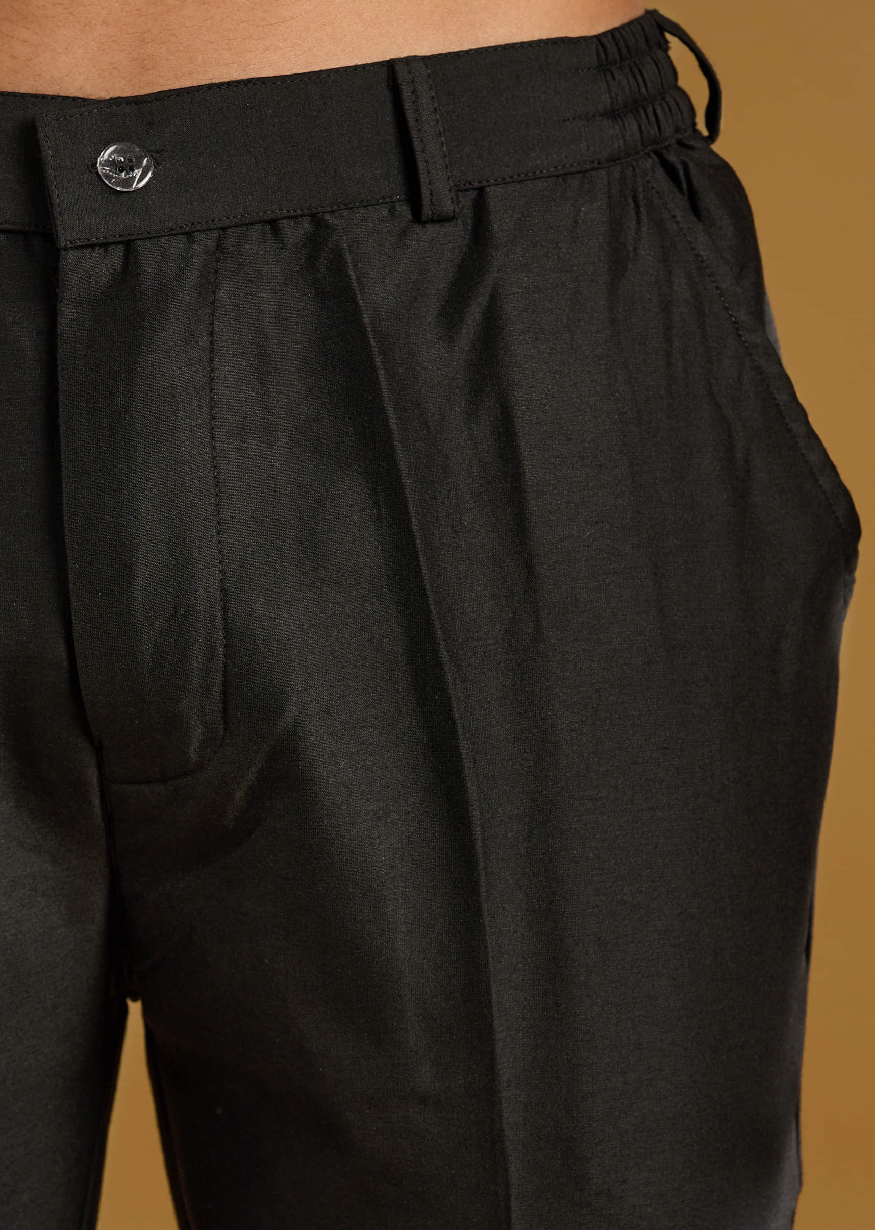 Black Silk Kurta Set For Men With Mirror Work