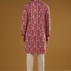 Red Silk Kurta Set For Men With Resham Embroidery
