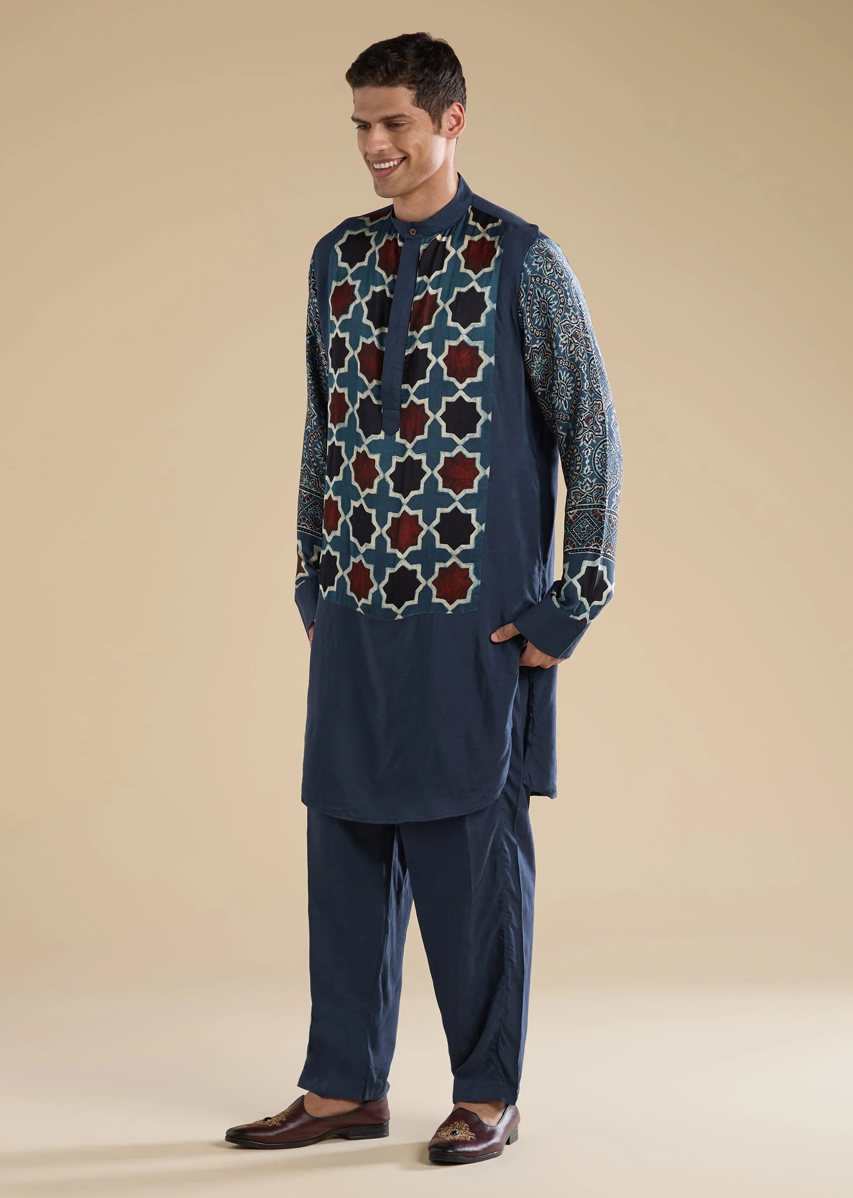16486-indigo-ajrakh-printed-kurta-set-1.webp Indigo Ajrakh Printed Kurta Set